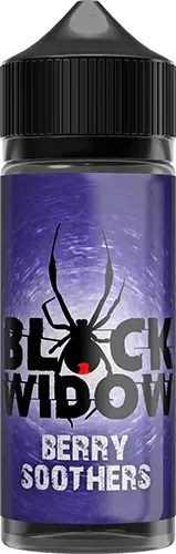 Black Widow Berry Soothers vape juice bottle with black spider graphic and purple label