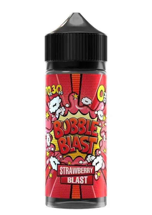 Red Bubble Blast Strawberry Blast vape juice bottle with black cap and comic-style label