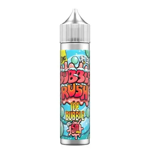 50ml Ice Bubble Rush vape juice bottle with colorful bubble and icy blue design