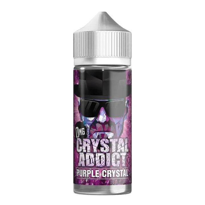 100ml Crystal Addict Purple Crystal e-liquid bottle with dark sunglasses and purple crystal design