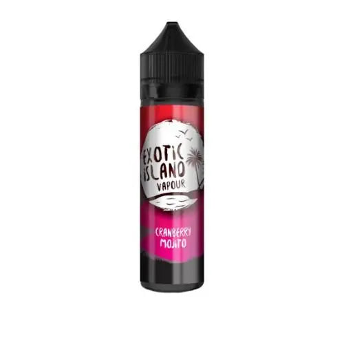 Exotic Island Vapour cranberry mojito flavored vape juice bottle with tropical design