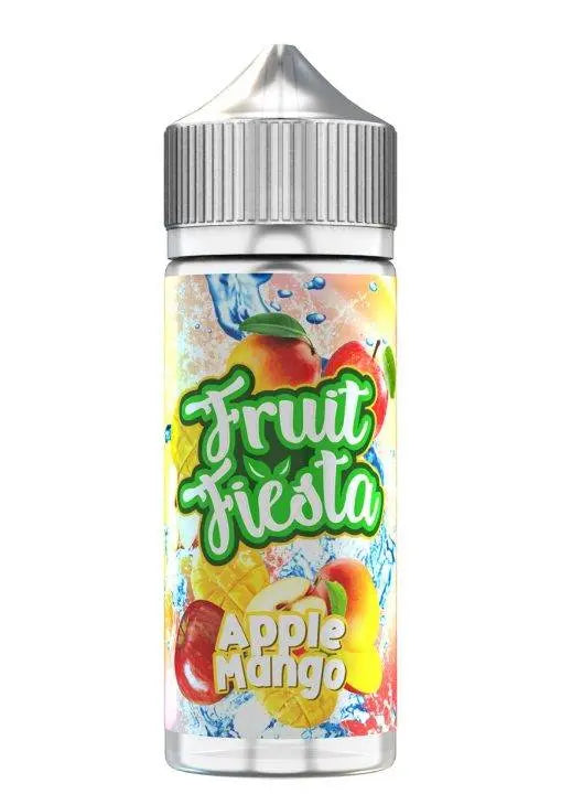 Fruit Fiesta Apple Mango e-liquid bottle with colorful fruit and splash design