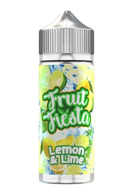 Fruit Fiesta Lemon & Lime flavored e-liquid bottle with vibrant lemon and lime fruit design