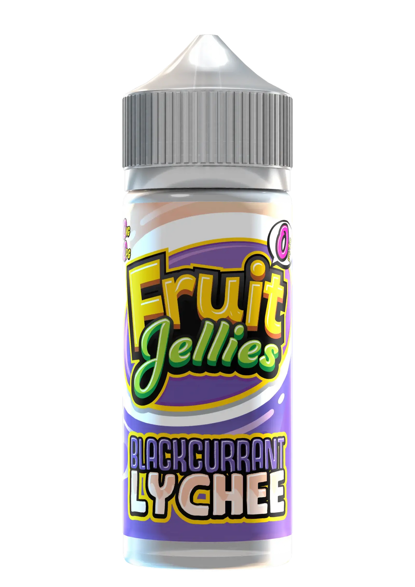 Fruit Jellies vape juice bottle with blackcurrant lychee flavor and gray cap