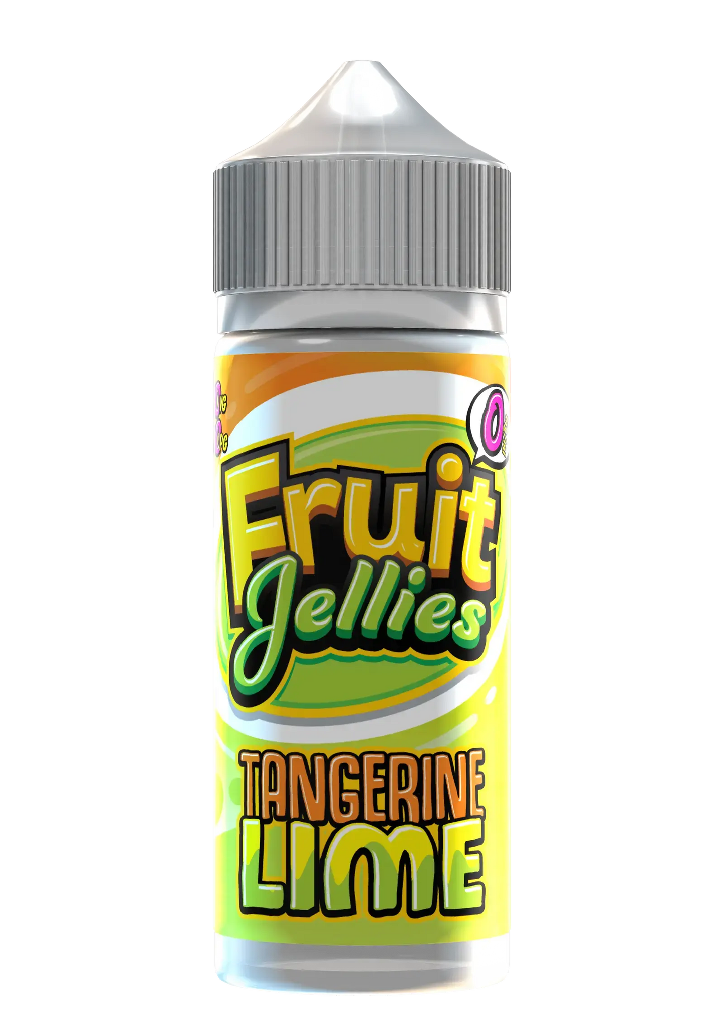 Fruit Jellies Tangerine Lime flavored vape juice bottle with yellow and green label