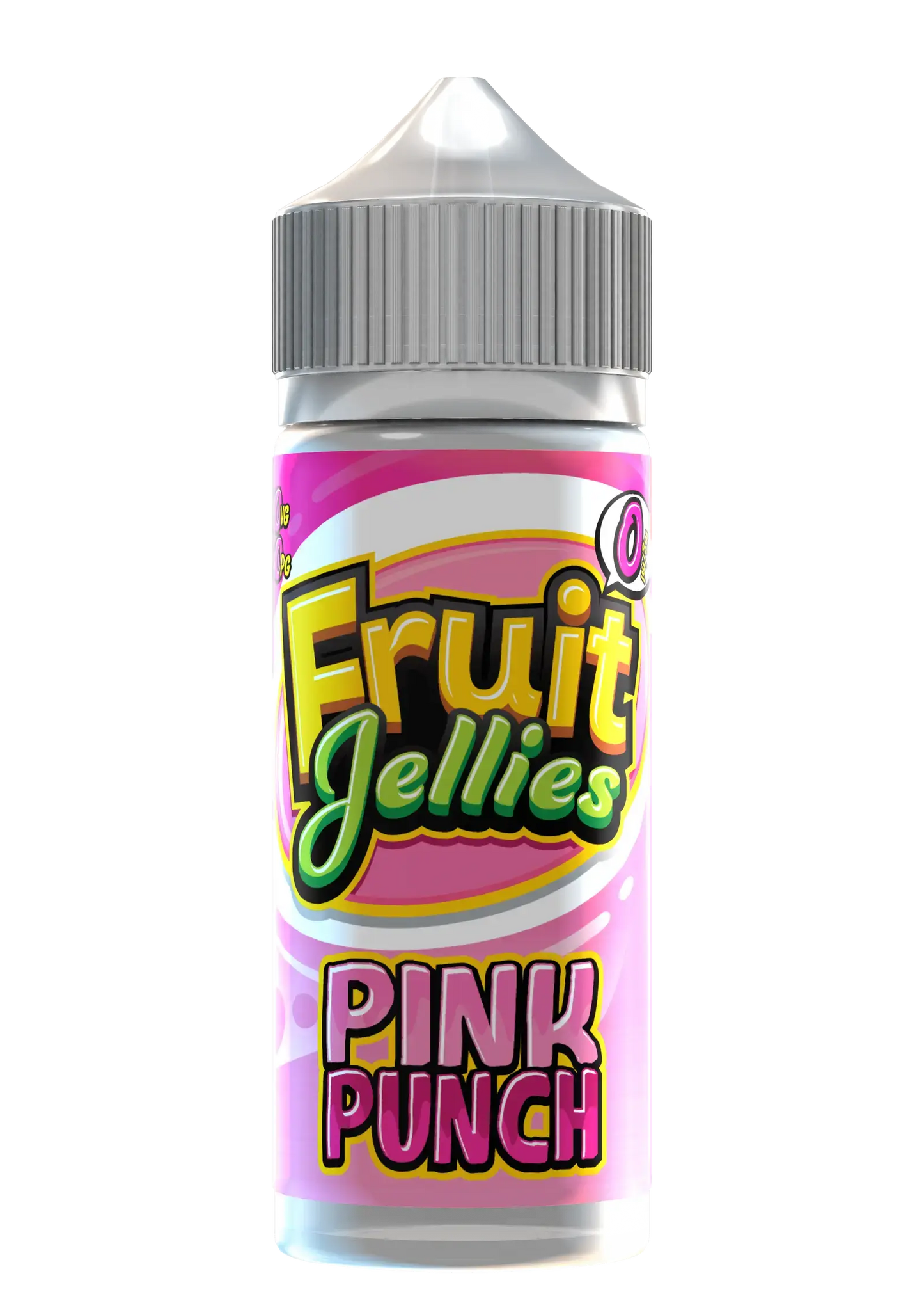 Fruit Jellies Pink Punch flavored vape juice bottle with colorful label and gray cap