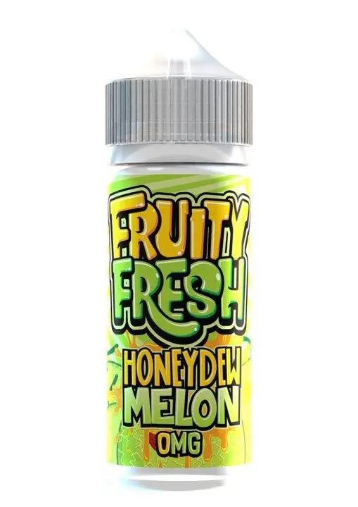 Fruity Fresh Honeydew Melon e-liquid bottle with 0mg nicotine, vibrant green and yellow label