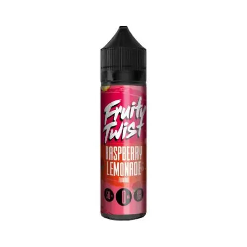 Fruity Twist Raspberry Lemonade flavored vape juice bottle with black cap