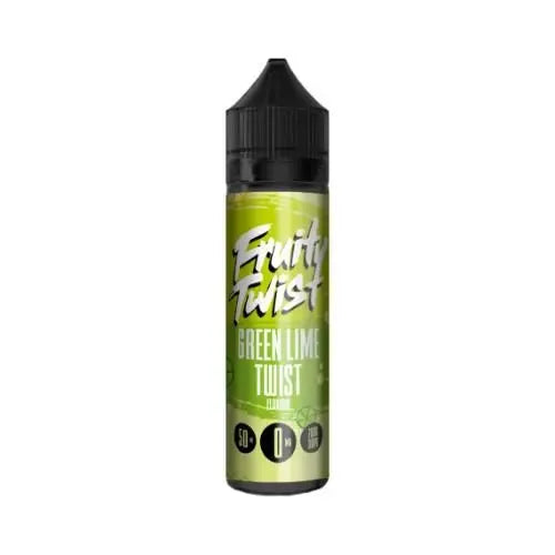 Fruity Twist Green Lime Twist vape juice bottle with 50ml nicotine-free e-liquid