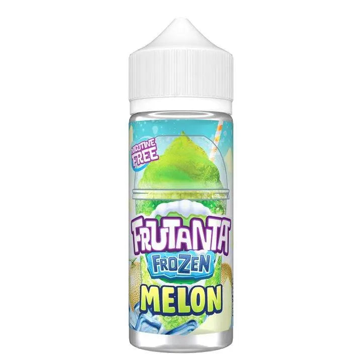 Nicotine-free Frutanta Frozen Melon e-liquid bottle with green melon frozen drink design