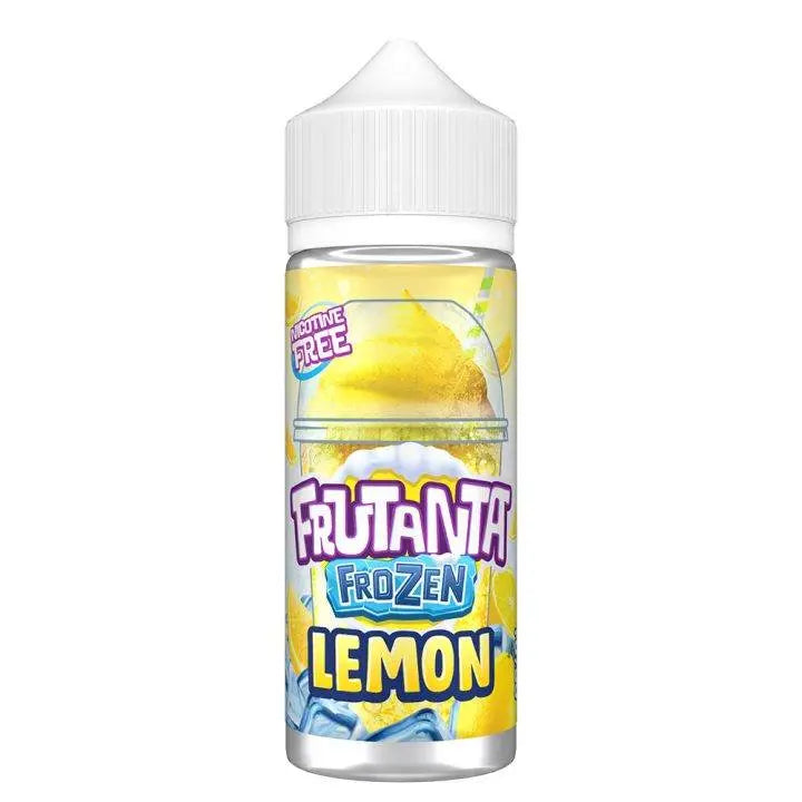 Nicotine-free Frutanta Frozen Lemon flavored e-liquid bottle with ice and lemon graphics