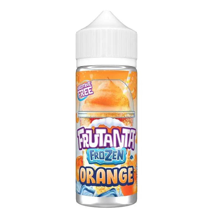Frutanta Frozen Orange nicotine-free flavored vape juice bottle with orange and ice graphics