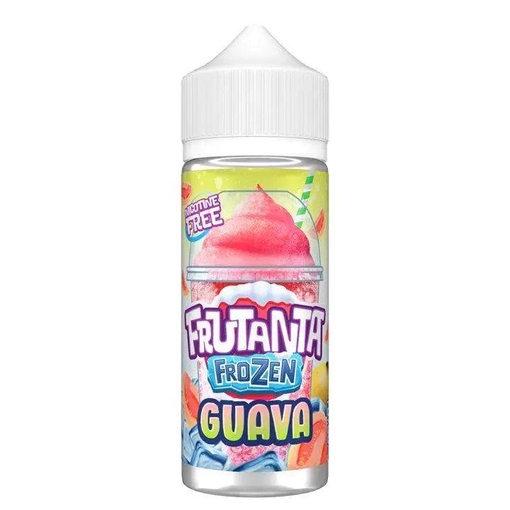 Frutanta Frozen Guava nicotine-free e-liquid bottle with frozen guava and ice cube graphics