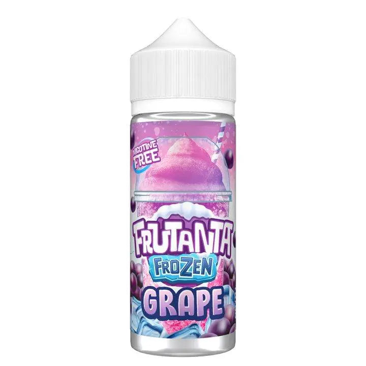 Nicotine free Frutanta Frozen Grape e-liquid bottle with purple grape and ice cube graphics