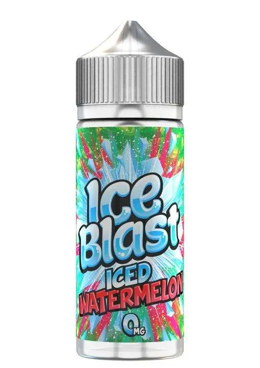 Ice Blast Iced Watermelon e-liquid bottle with colorful icy watermelon design and 0mg nicotine