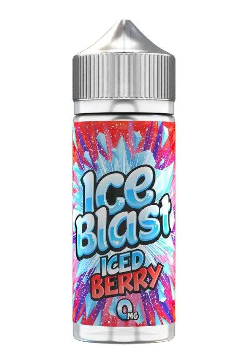 Ice Blast Iced Berry vape juice bottle with 0mg nicotine and icy colorful berry design