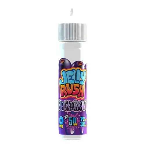 Jelly Rush Blackcurrant vape juice bottle with 0mg nicotine and 50ml volume
