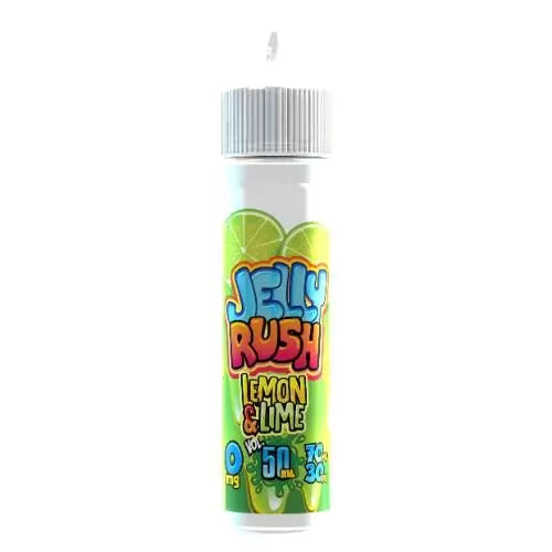 Jelly Rush Lemon & Lime vape juice bottle with 0mg nicotine, 50ml capacity, 70% VG
