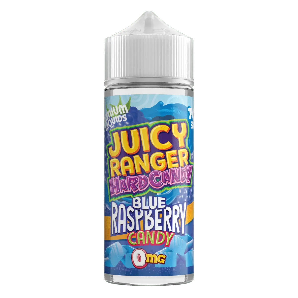 Juicy Ranger Hard Candy blue raspberry candy e-liquid bottle with 0 mg nicotine