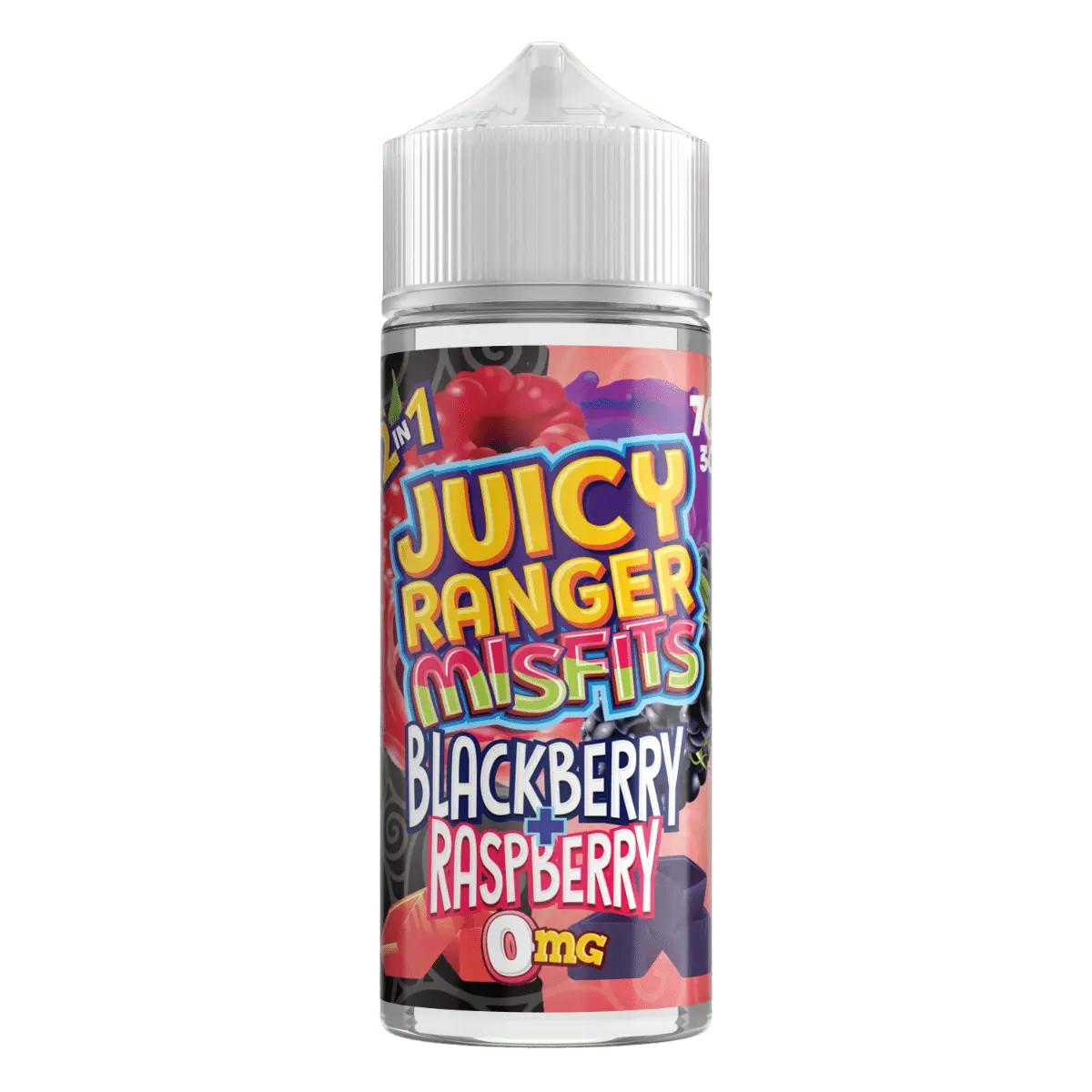 Juicy Ranger Misfits Blackberry Raspberry 0mg vape juice bottle with colorful label