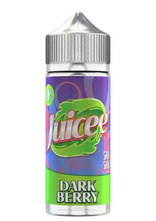 50ml Juicee Dark Berry e-liquid bottle with purple and green label and silver cap