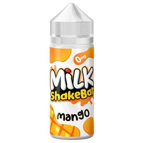 Milk ShakeBar mango flavor vape juice bottle with 0mg nicotine and white orange label