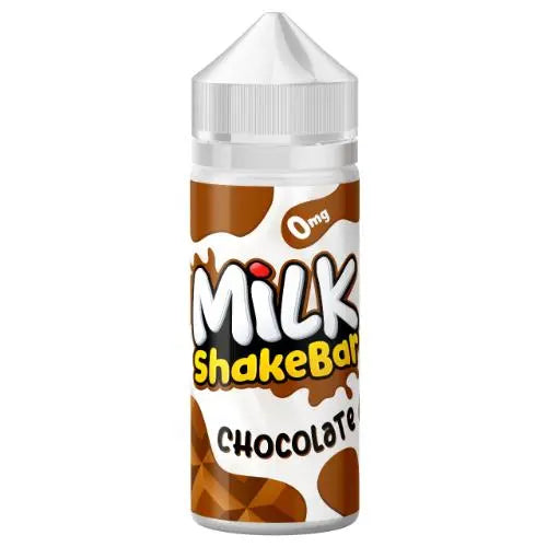 Milk ShakeBar chocolate flavored e-liquid bottle with 0mg nicotine in white and brown design