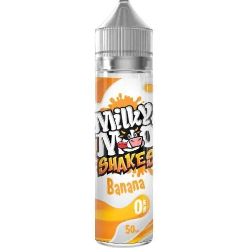Milky Two Shakes Banana flavored e-liquid bottle with 0 mg nicotine and 50 ml volume