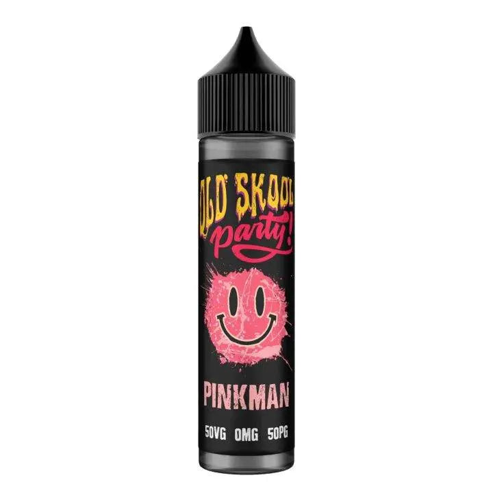 Old Skool Party Pinkman e-liquid bottle with black cap and pink smiley face graphic