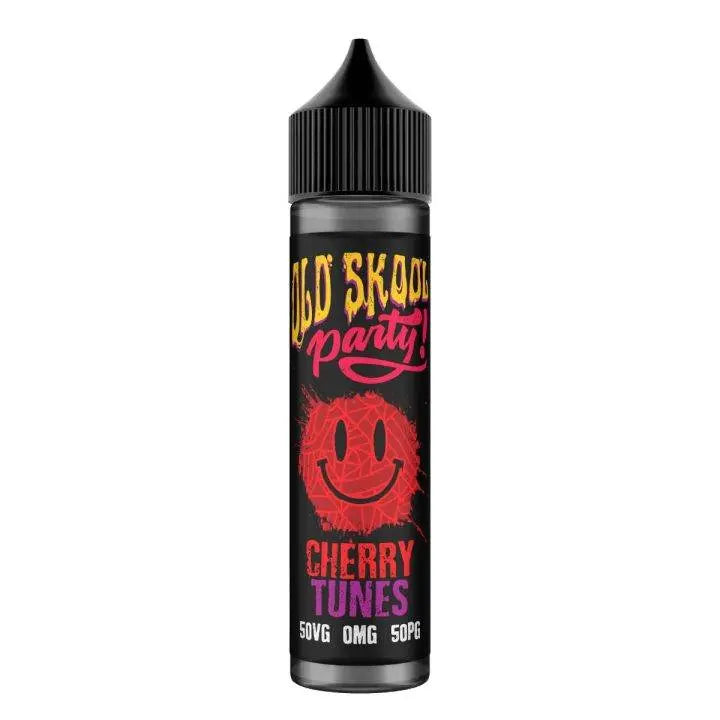 Old Skool Party Cherry Tunes vape juice bottle with 50VG/50PG and 0mg nicotine label