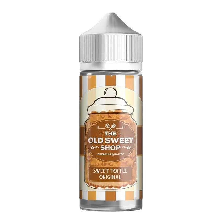 The Old Sweet Shop Sweet Toffee Original premium quality bottle with white cap and brown striped label