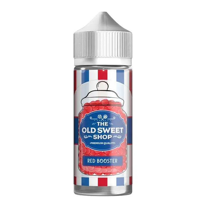 The Old Sweet Shop Red Booster premium quality candy bottle with red, white, and blue stripes