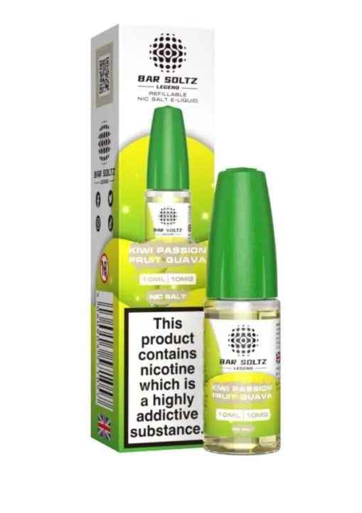KIWI PASSION FRUIT GUAVA NIC SALTS E-LIQUID BY BAR SOLTZ 10ML - Absolute Vape