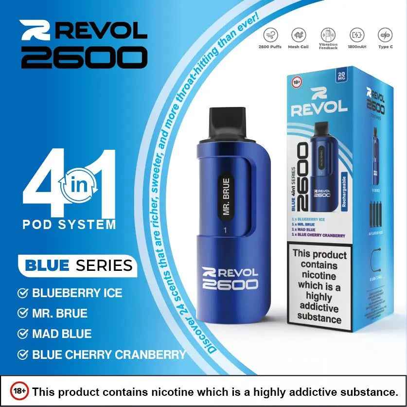 BLUE SERIES 4in1 Series - REVOL 2600 PUFF DISPOSABLE - Absolute Vape