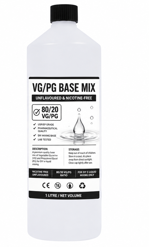 VG/PG E-Liquid Base Mix 1 Litre - 80/20 VG/PG ratio, unflavoured nicotine-free e-liquid base - Absolute Vape