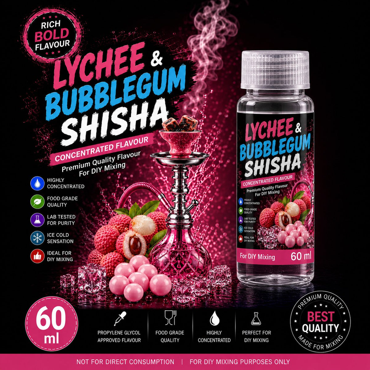 Lychee & Bubblegum Shisha 60ml DIY e-liquid flavour concentrate