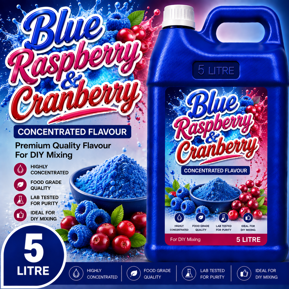 Blue Raspberry & Cranberry DIY E-Liquid Flavour Concentrate 5L - Absolute Vape