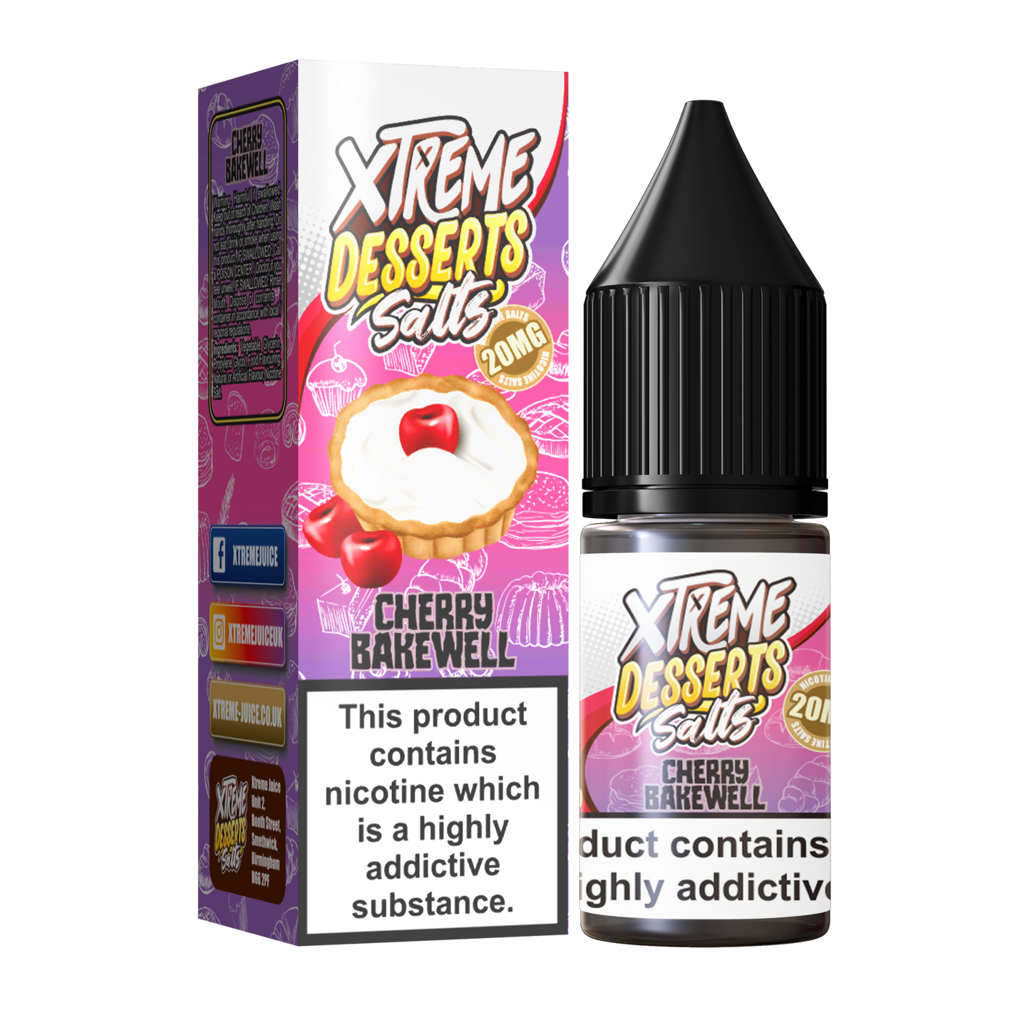 Cherry Bakewell Nic Salt E-Liquid - 10mg & 20mg By Xtreme Desserts Salts