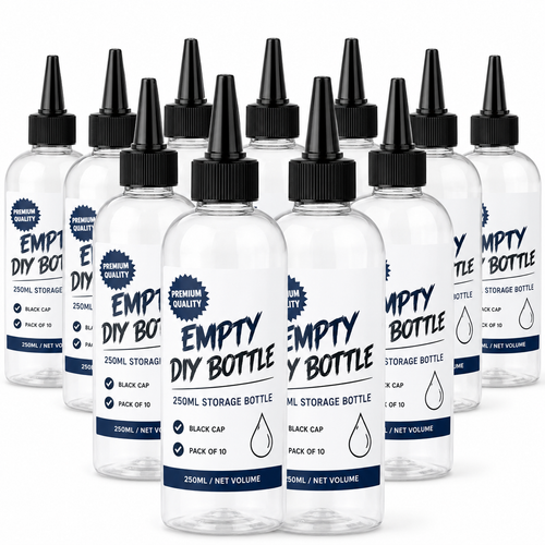 250ml Empty DIY Storage Bottle - pack of 10, black child-resistant cap - Absolute Vape