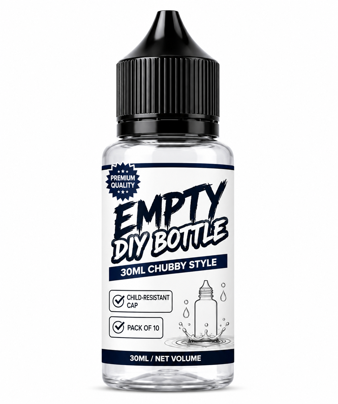 30ml Empty DIY Bottle - chubby style, child-resistant cap, pack of 10 - Absolute Vape