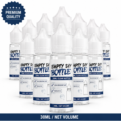 30ml Empty DIY Bottle - pack of 10, clear bottle with child-resistant cap - Absolute Vape