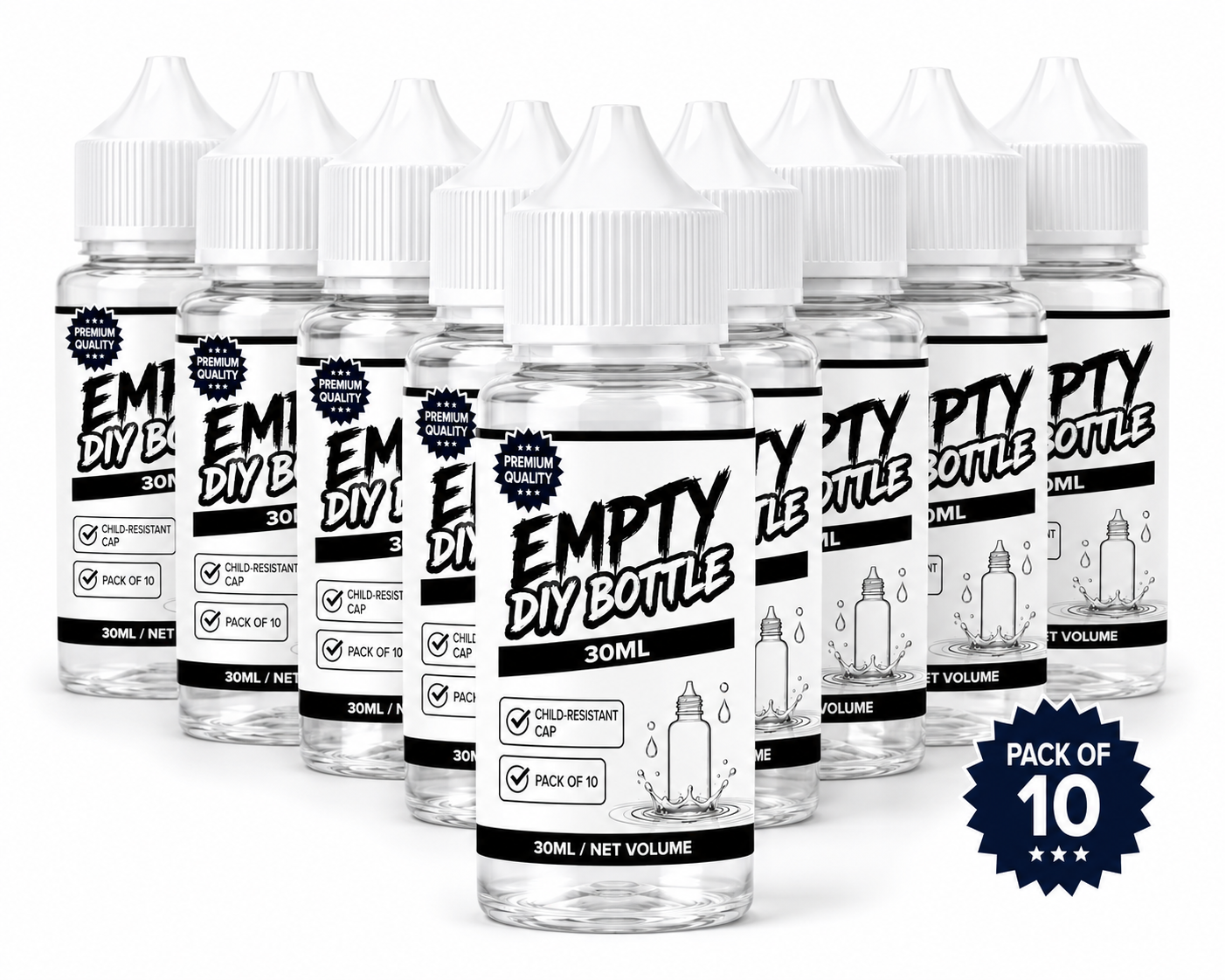 30ml Empty DIY Bottle - pack of 10, child-resistant cap - Absolute Vape