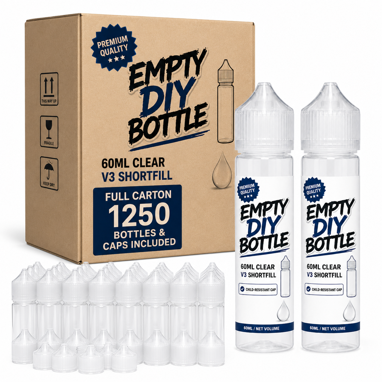 60ml Empty DIY Bottle - full trade carton, 1,250 bottles with caps included - Absolute Vape
