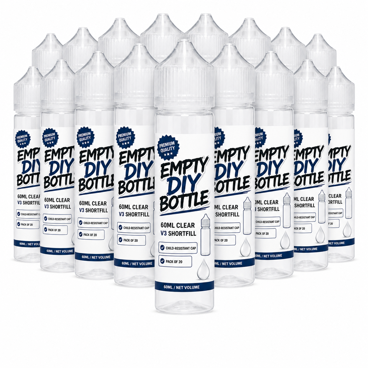 60ml Empty DIY Bottle - V3 shortfill style, pack of 20, child-resistant cap - Absolute Vape