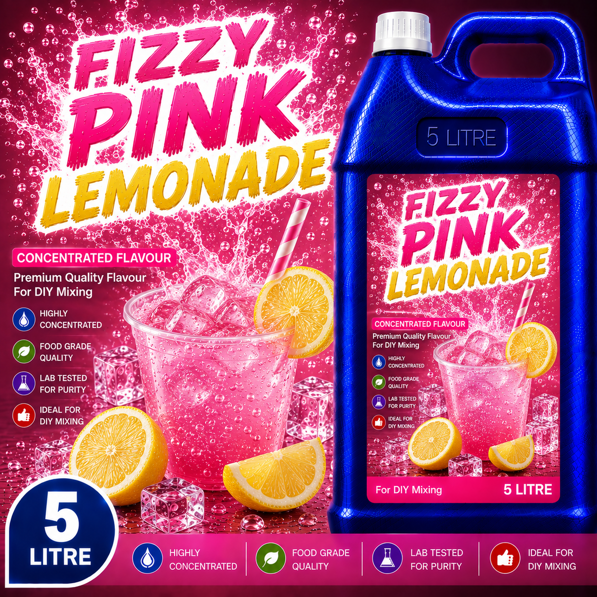 Fizzy Pink Lemonade DIY E-Liquid Flavour Concentrate 5L - Absolute Vape