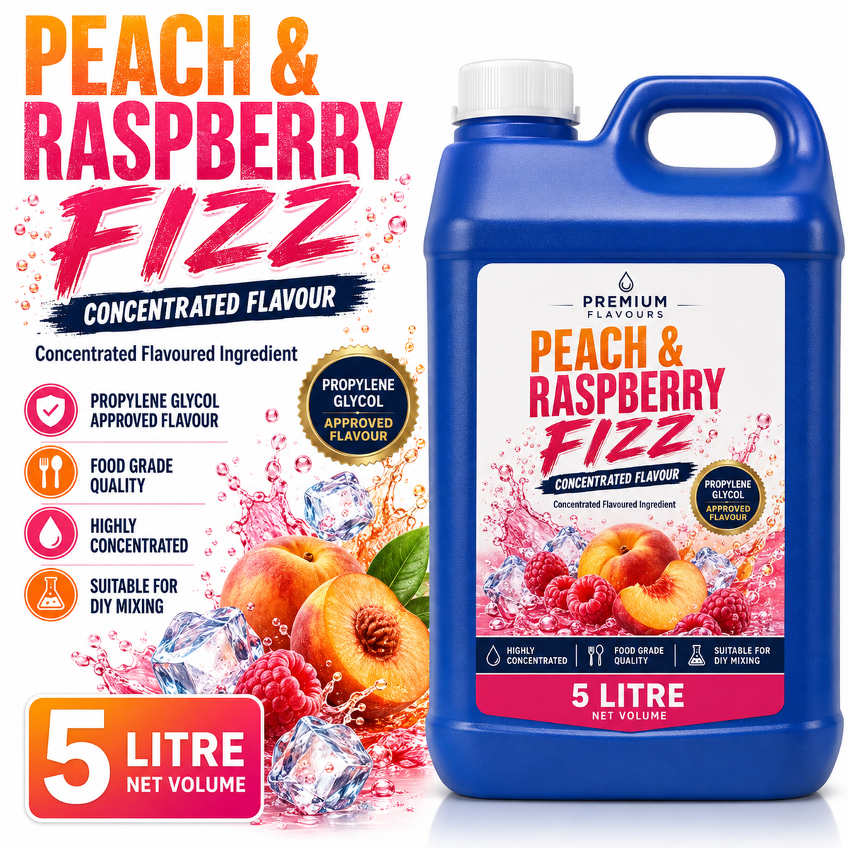 Peach & Raspberry Fizz DIY E-Liquid Flavour Concentrate 5L - Absolute Vape