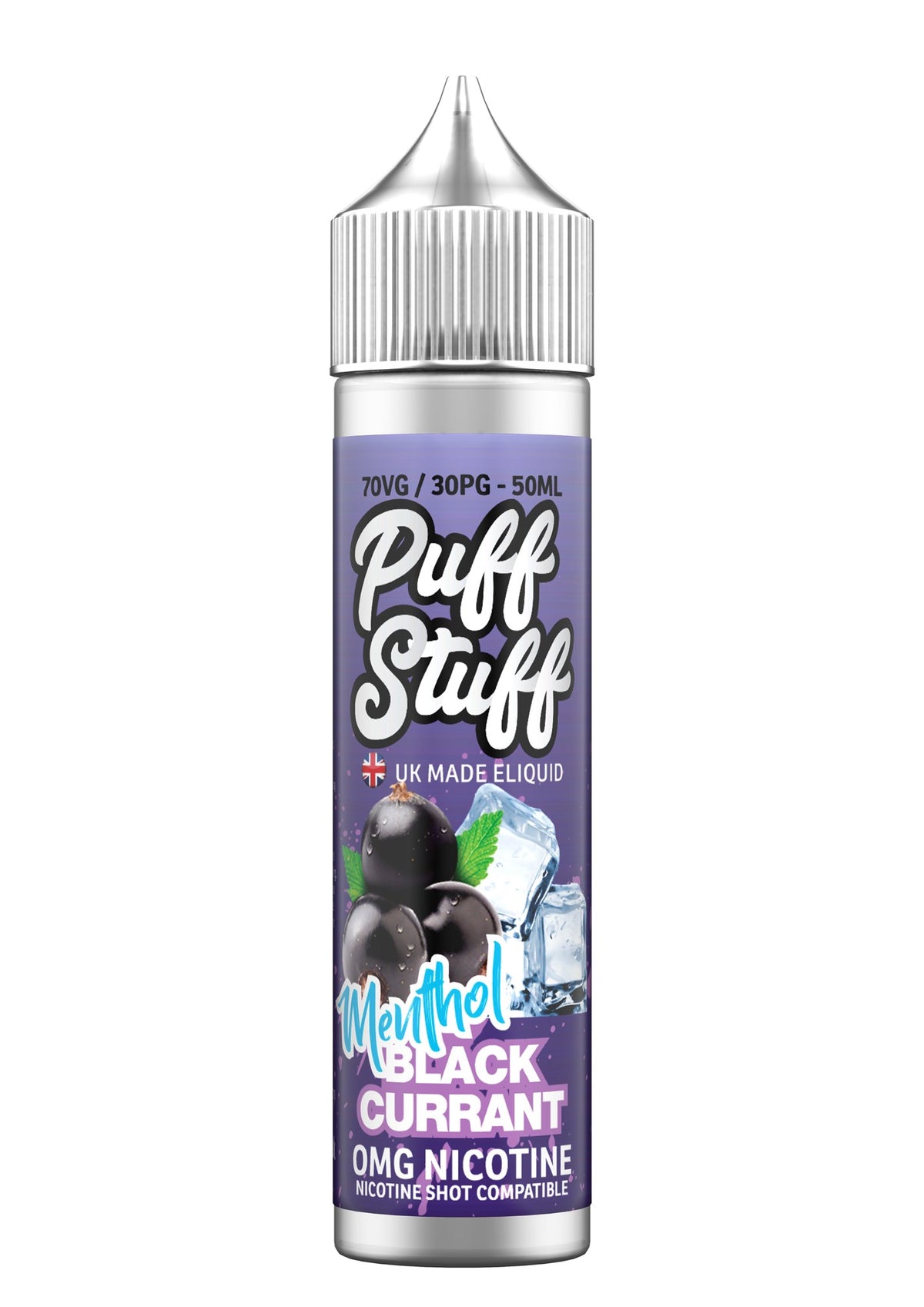 Puff Stuff Blackcurrant Menthol 50ml shortfill e-liquid bottle