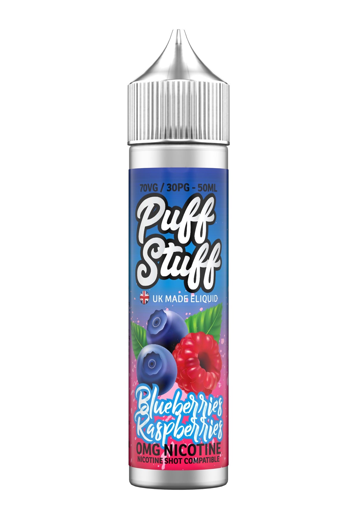 Puff Stuff Blueberries and Raspberries 50ml shortfill e-liquid bottle