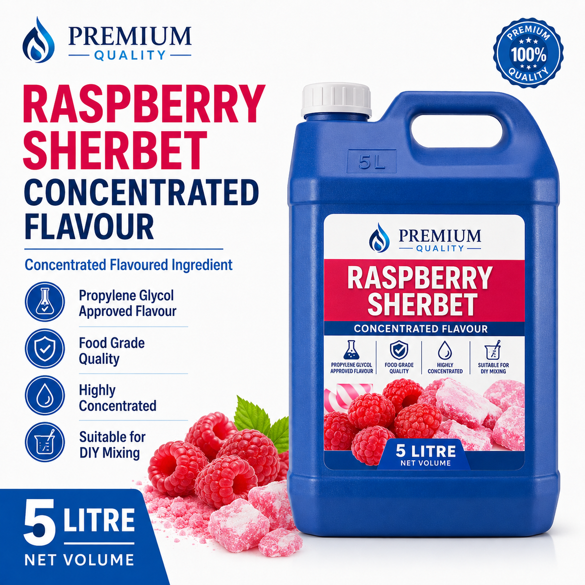 Raspberry Sherbet DIY E-Liquid Flavour Concentrate 5L - Absolute Vape