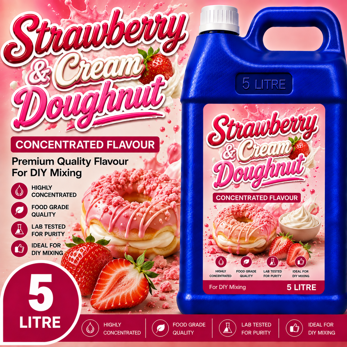 Strawberry & Cream Doughnut DIY E-Liquid Flavour Concentrate 5L - Absolute Vape